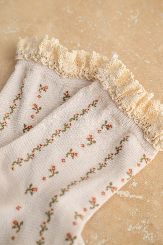 Floral Crochet Trim Socks