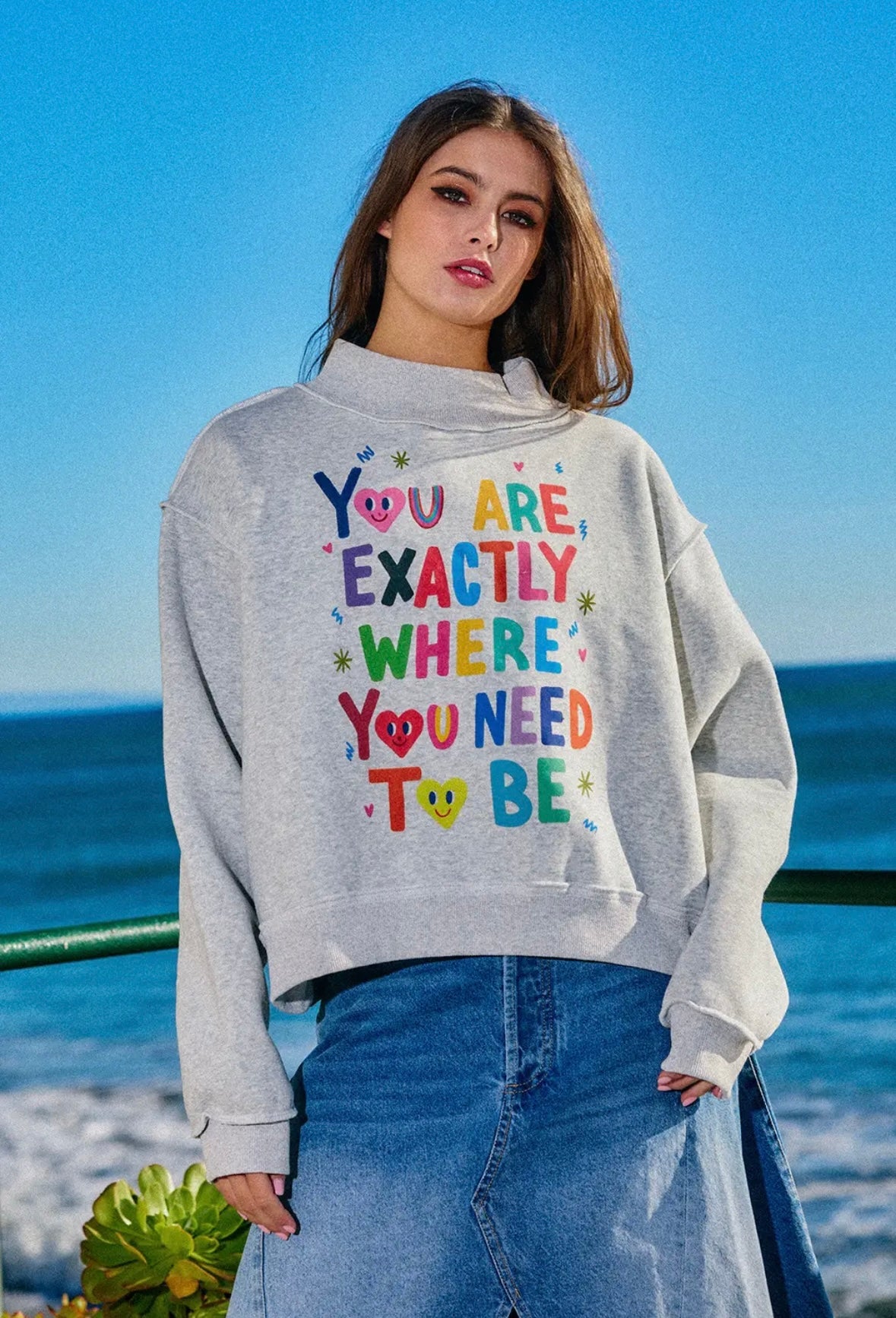 Happy Reversible Graphic Mock Neck Sweatshirt