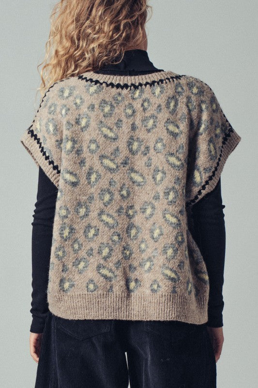 Leopard Crochet Knit Vest