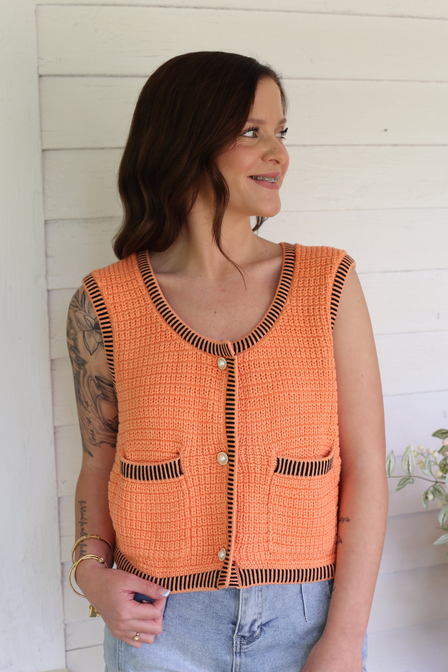 Pearl Button Up Sweater Vest