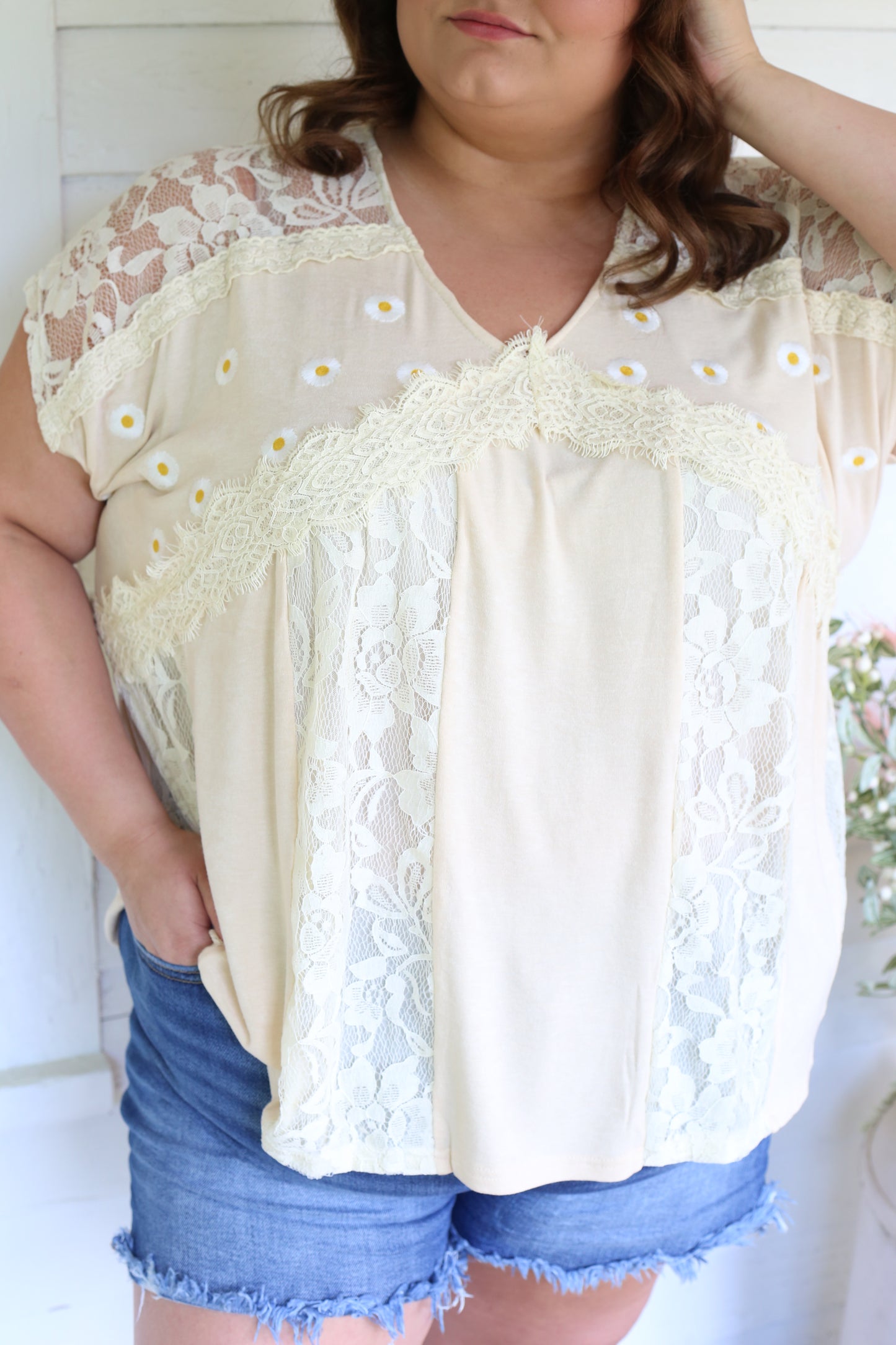 PLUS-Flower Lace Top