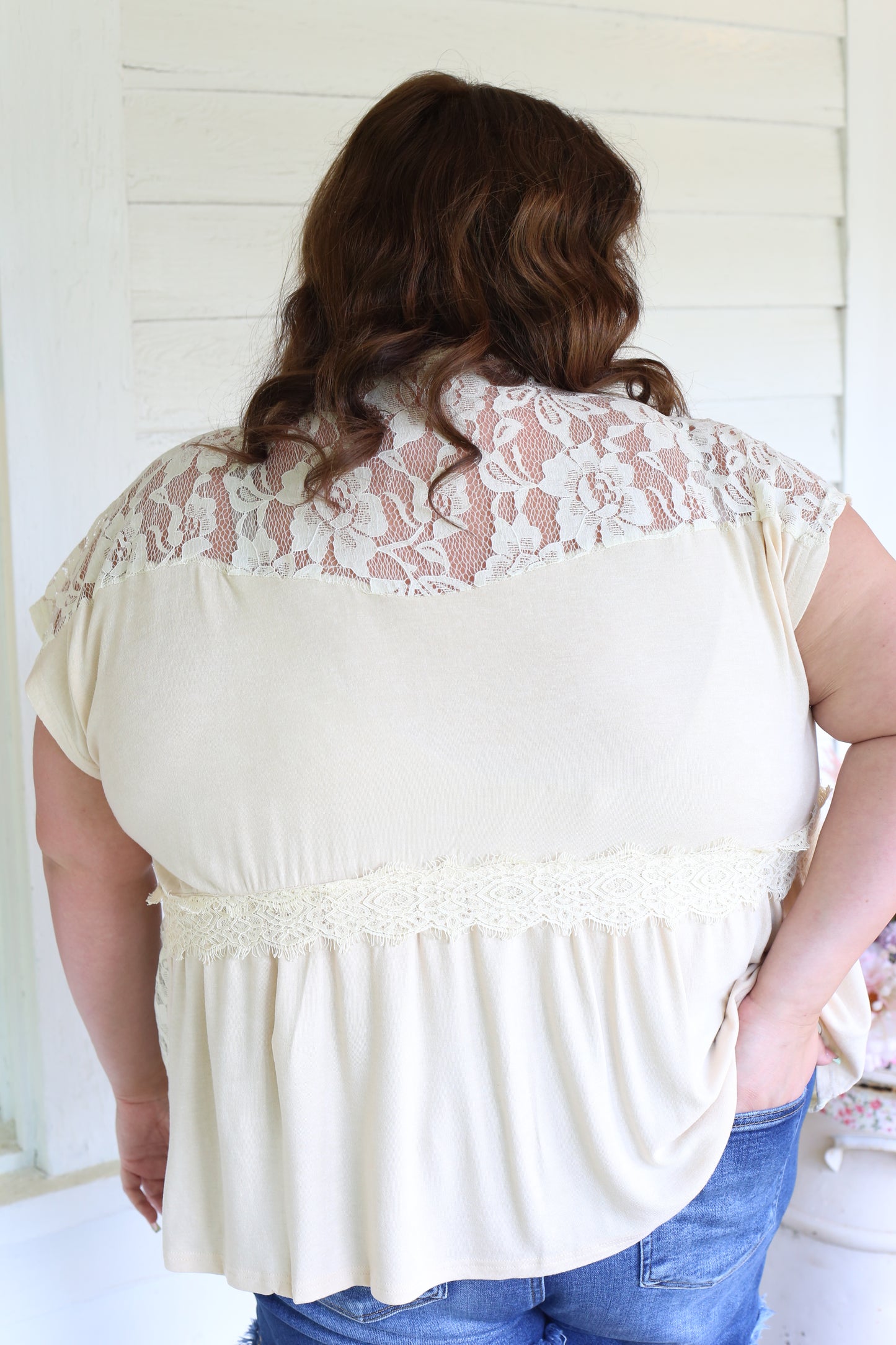 PLUS-Flower Lace Top