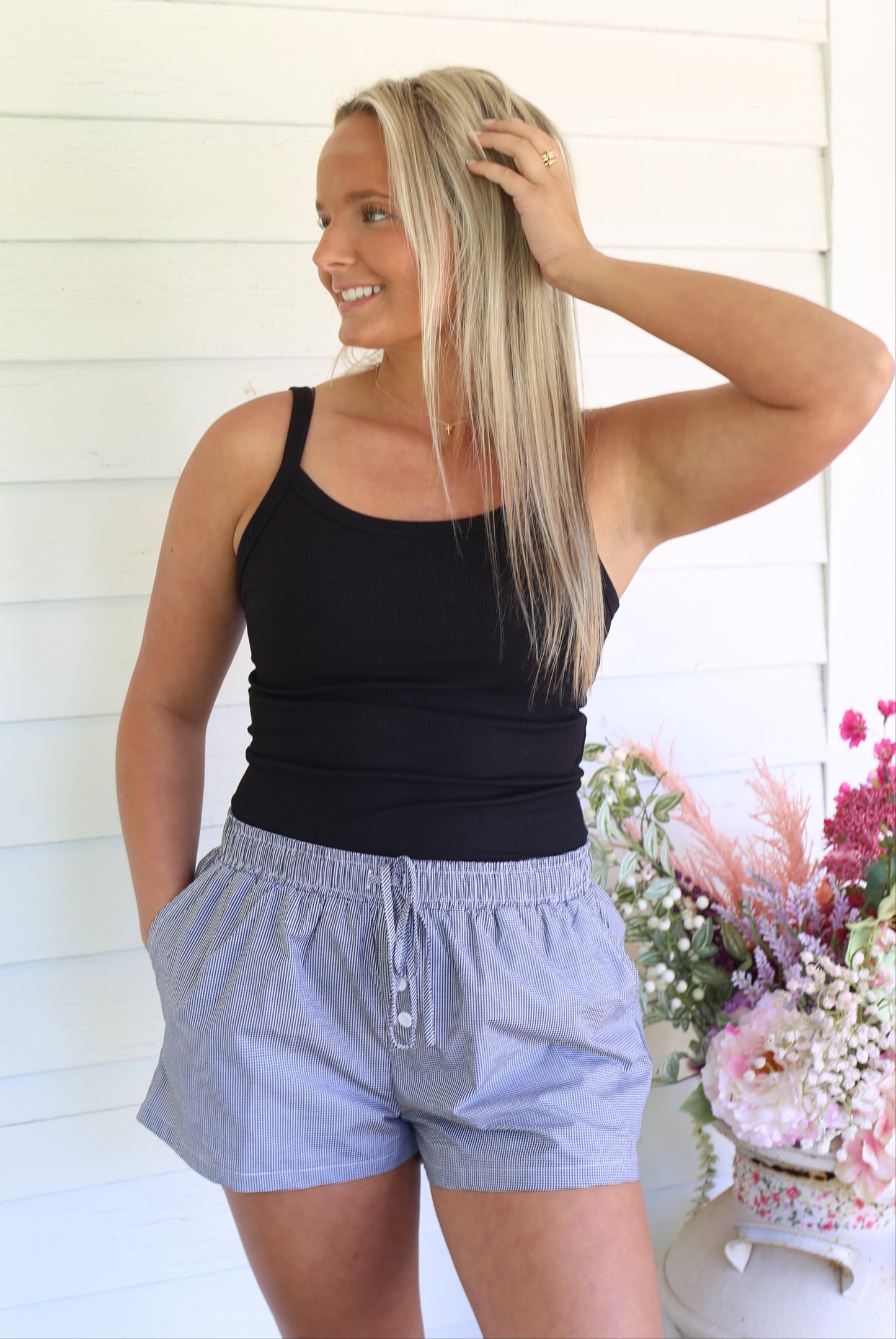 Waist Tie Check Shorts