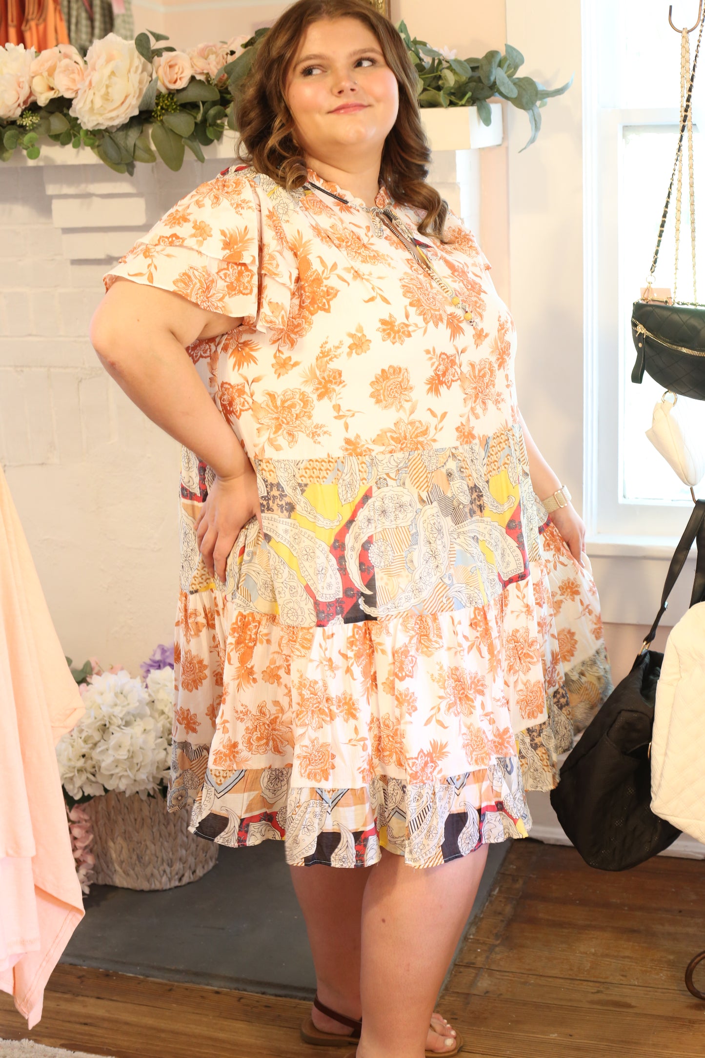 PLUS-Mixed Peach Blossom Dress