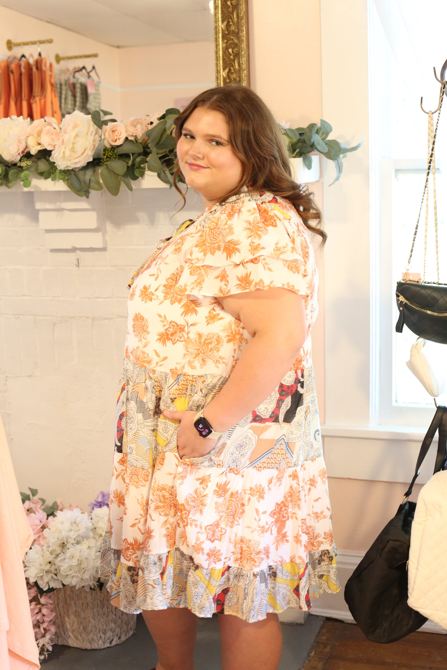 PLUS-Mixed Peach Blossom Dress