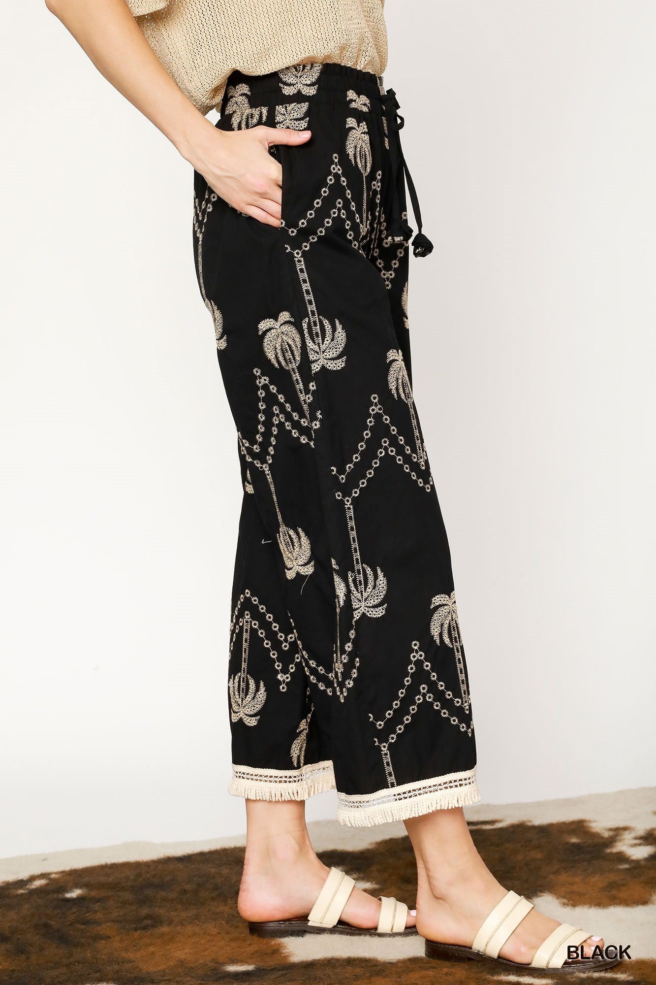 Palm Tree Embroidered Pants