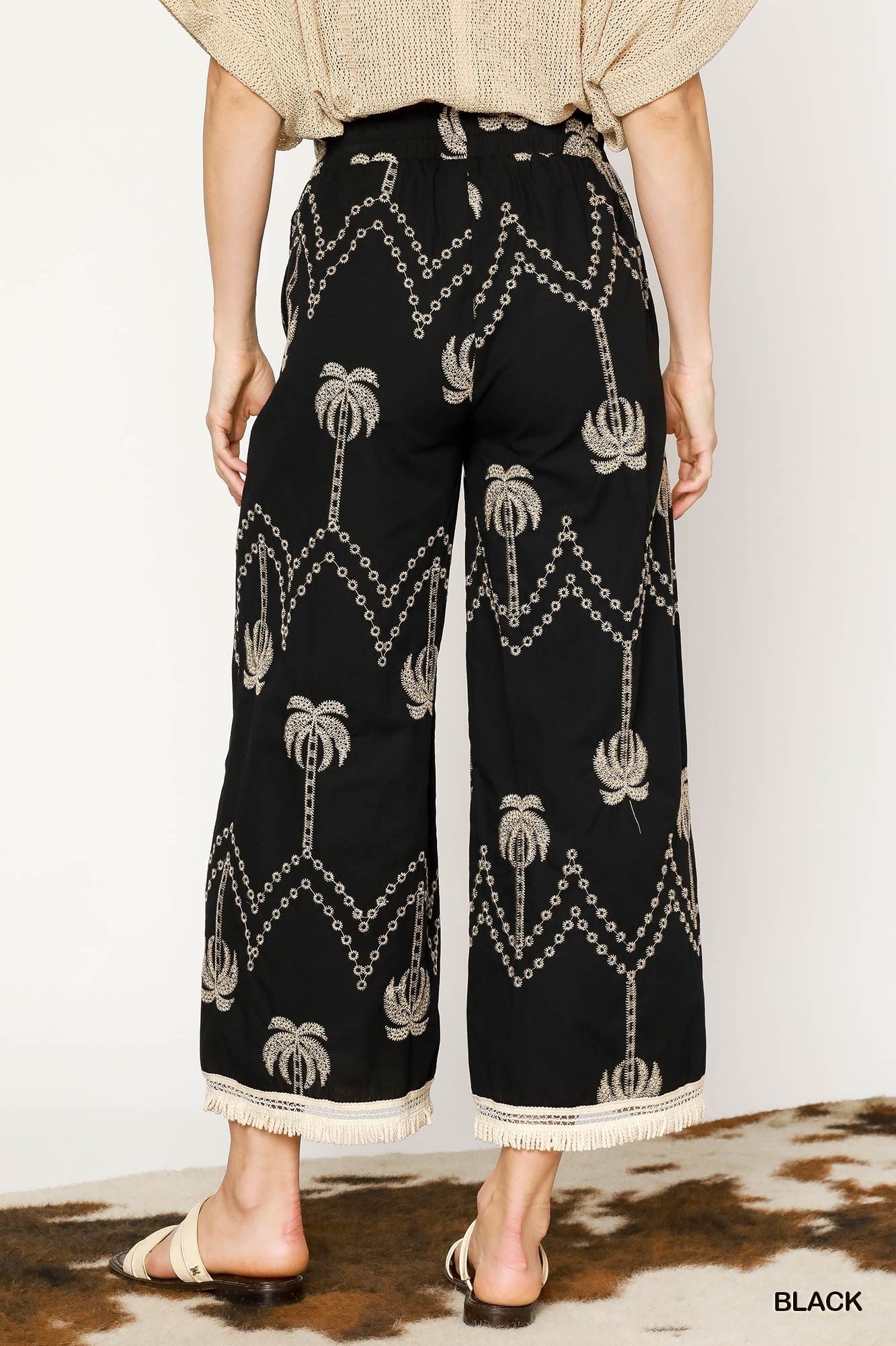Palm Tree Embroidered Pants