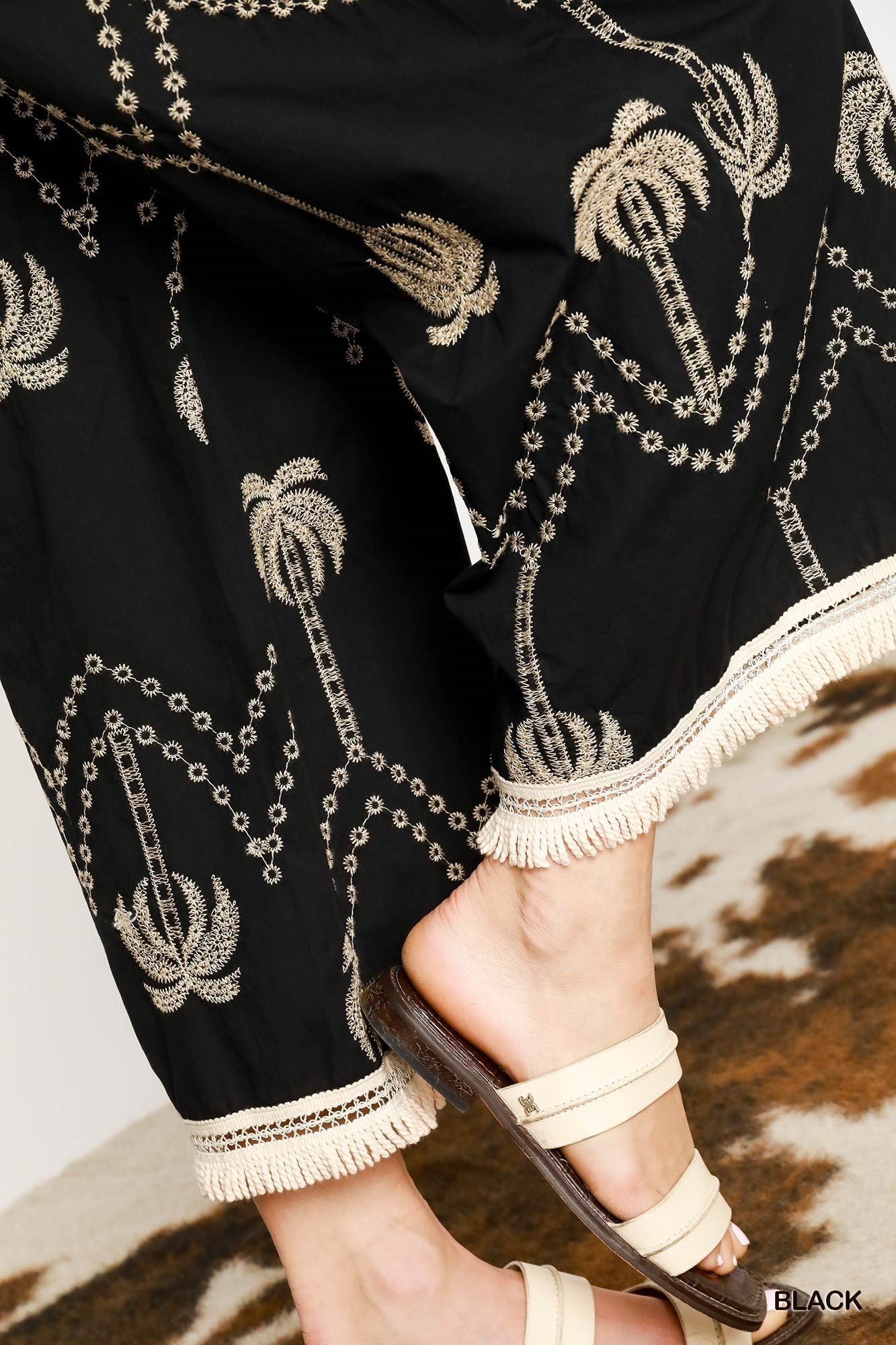 Palm Tree Embroidered Pants