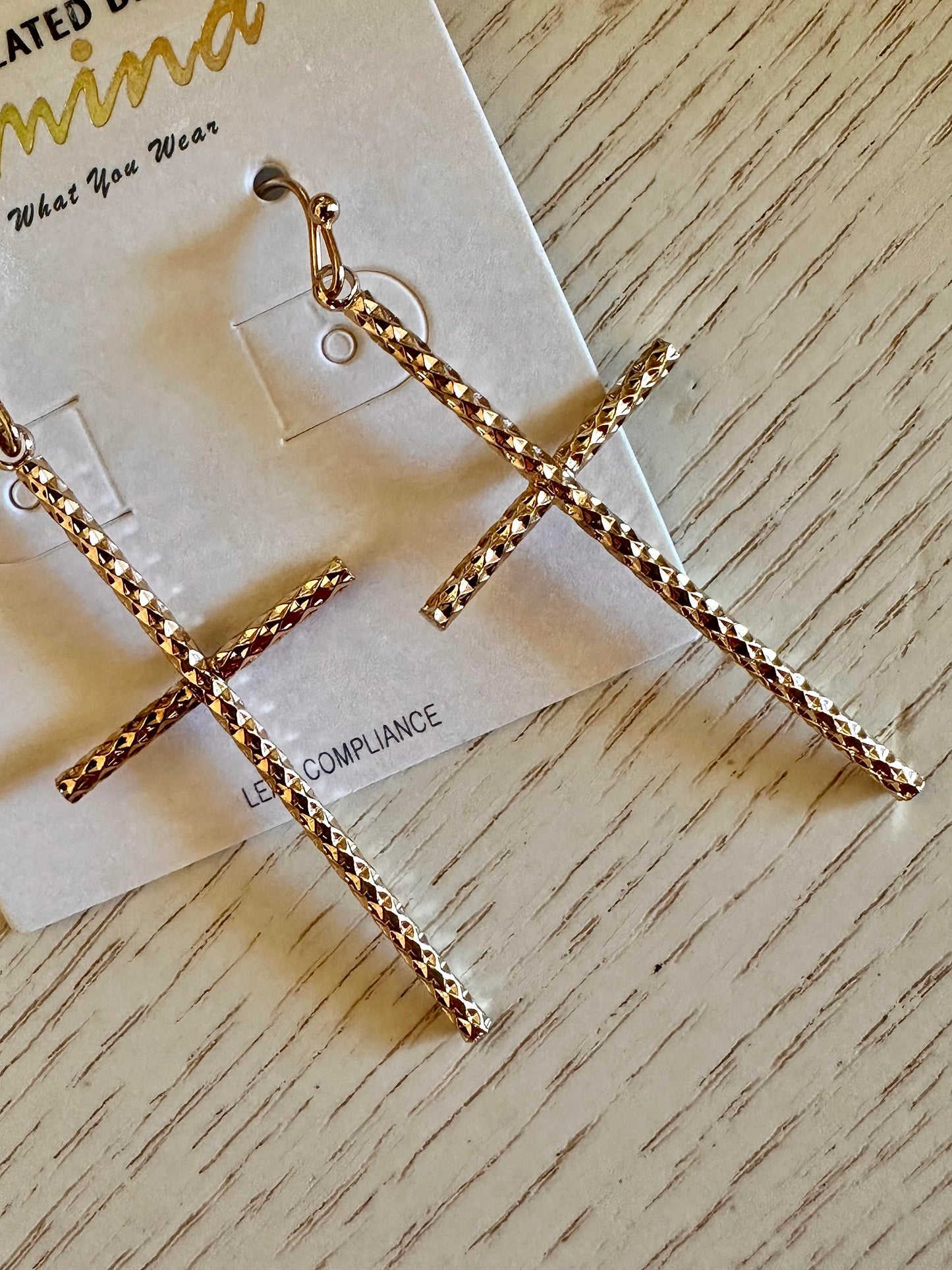 Gold Braided Cross Earrings
