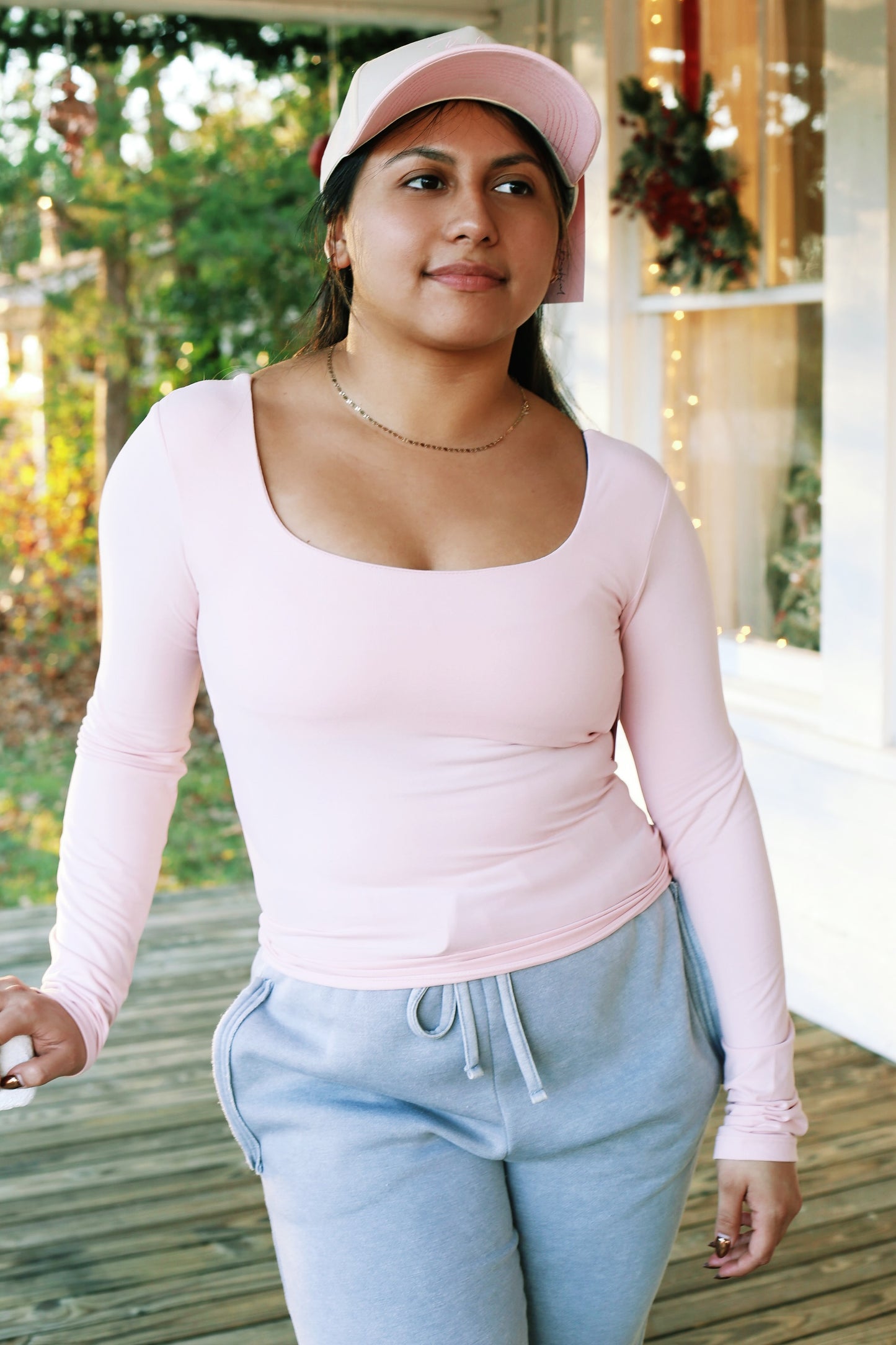 Jersey Square Neck Long Sleeve Top