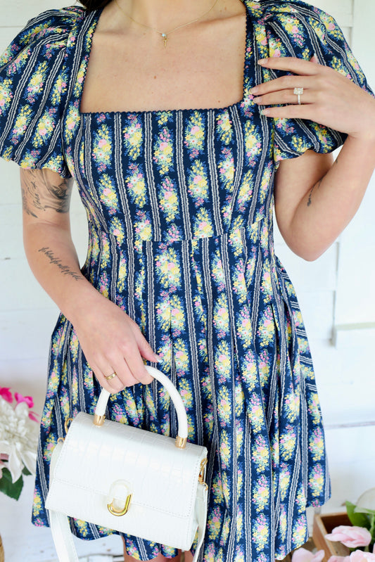 Navy Floral Print Dress
