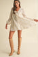 Embroidered Long Sleeve Babydoll Mini Dress