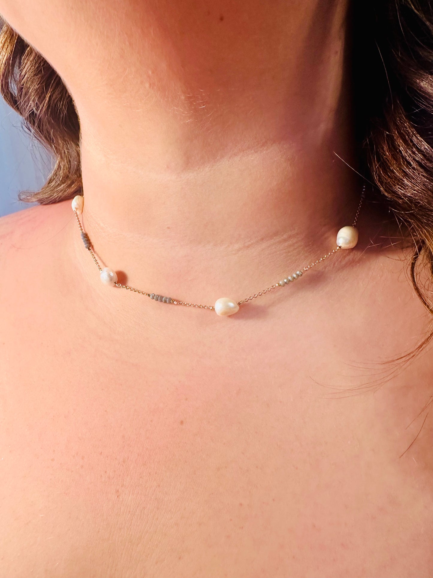 Grey Bead Pearl Necklace