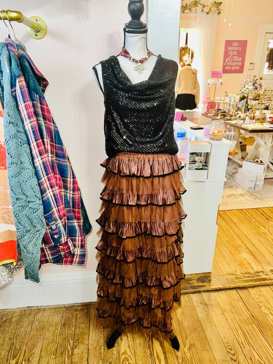 Layered Ruffle Tulle Maxi Skirt
