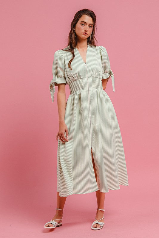 Sage & Cream Zip-Up Dress