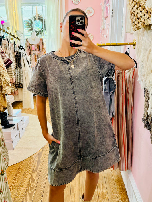 Washed Black Denim Dress