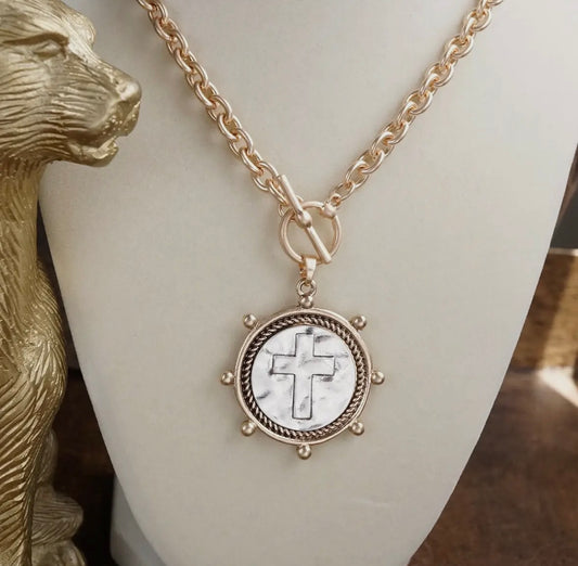 Two Tone Cross Necklace