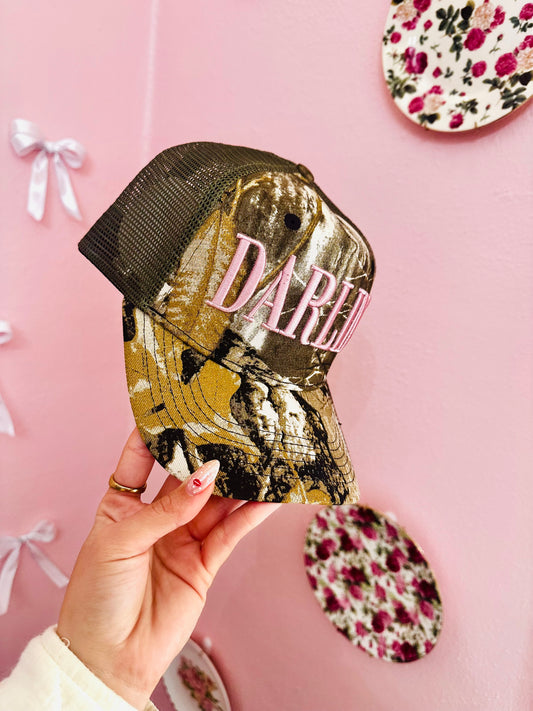 DARLIN’ Vintage Camo Trucker Hat
