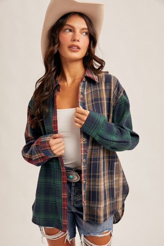 Mixed Plaid Button Down Shirt