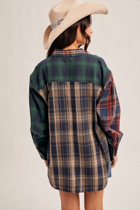 Mixed Plaid Button Down Shirt