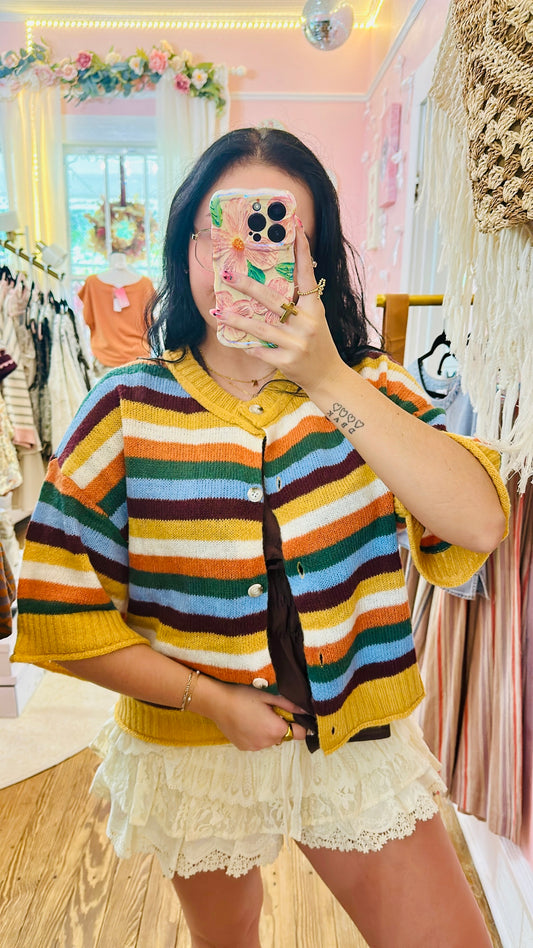 Quiet Weekend Multi Stripe Sweater Cardigan