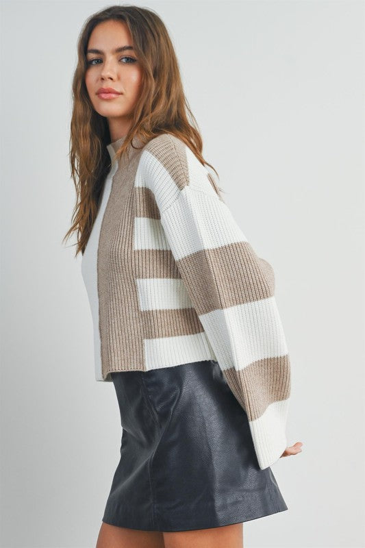 Color Block Mock Sweater