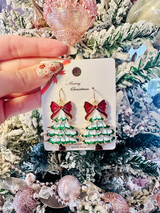 Bow Christmas Tree Earrings