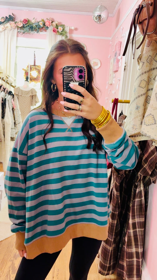 Color Contrast Stripe Sweatshirt