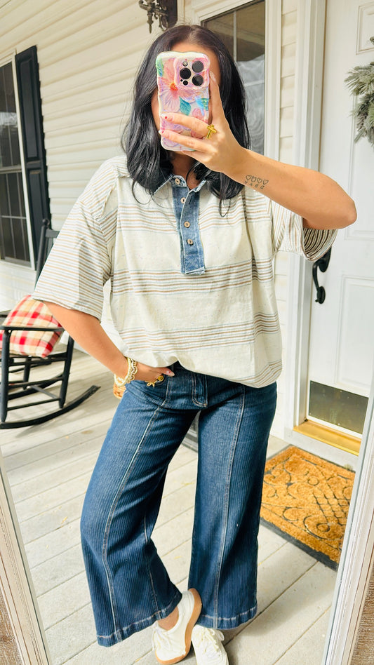 Bluebell Stripe Button-Up