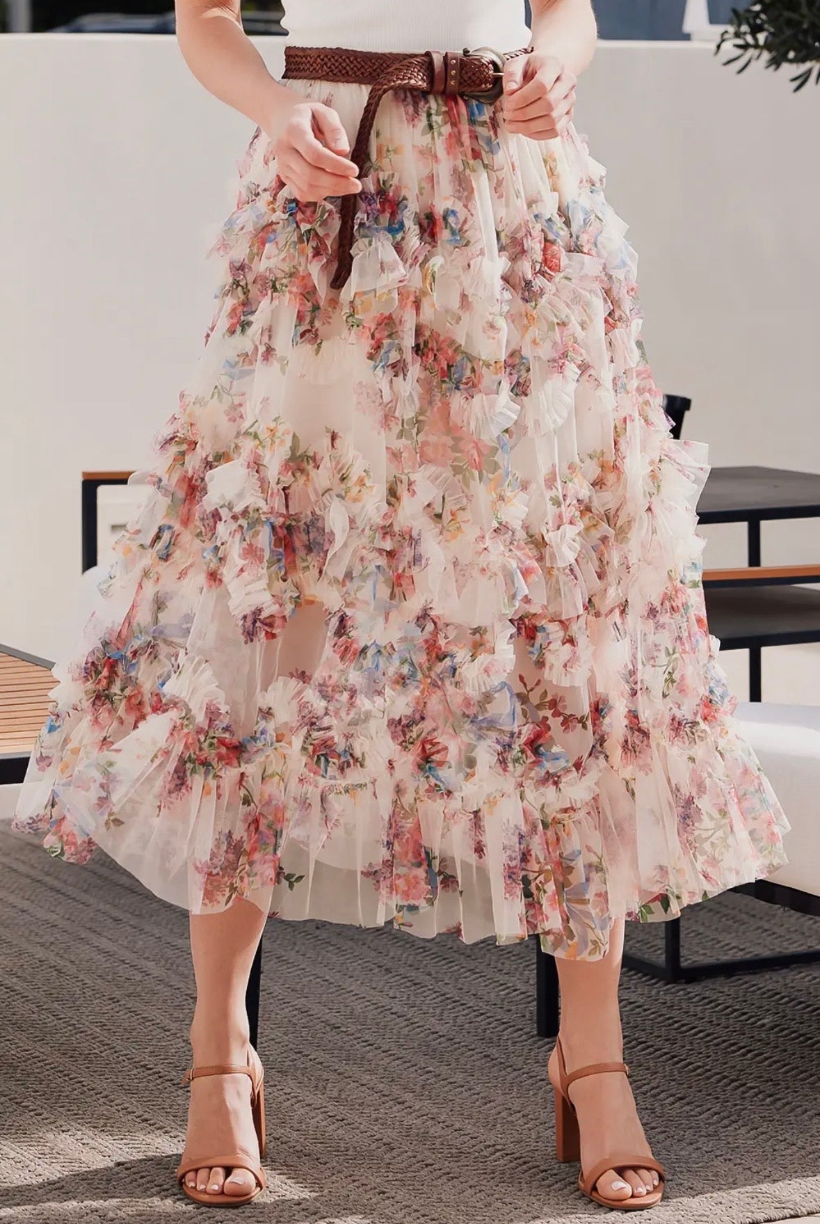 Tea Garden Ruffle Midi Skirt