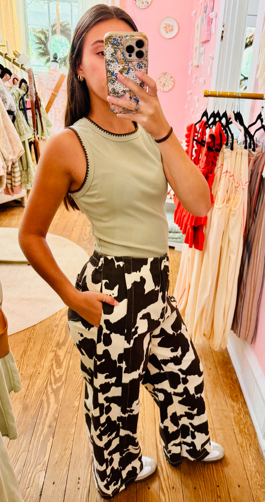 Brown High Waisted Cow Print Pants