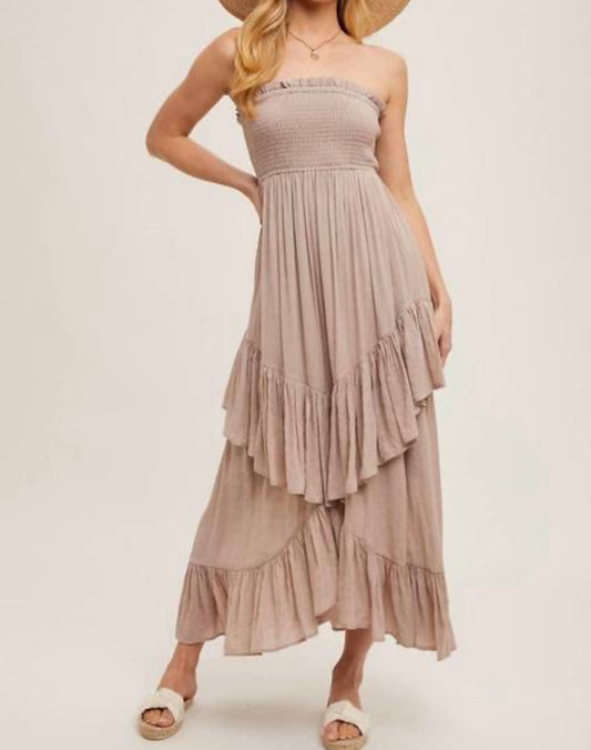 Strapless Tiered Ruffle Midi Dress