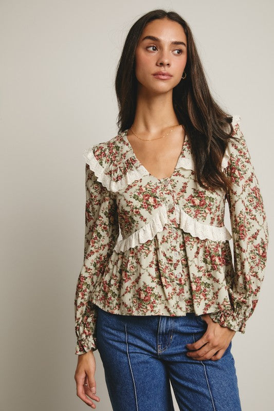 Eyelet Ruffle Peplum Blouse