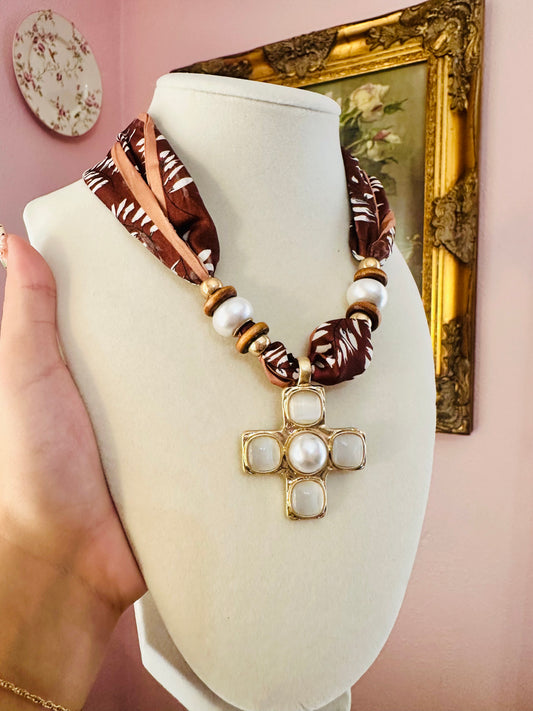 Neutral Scarf Cross Necklace