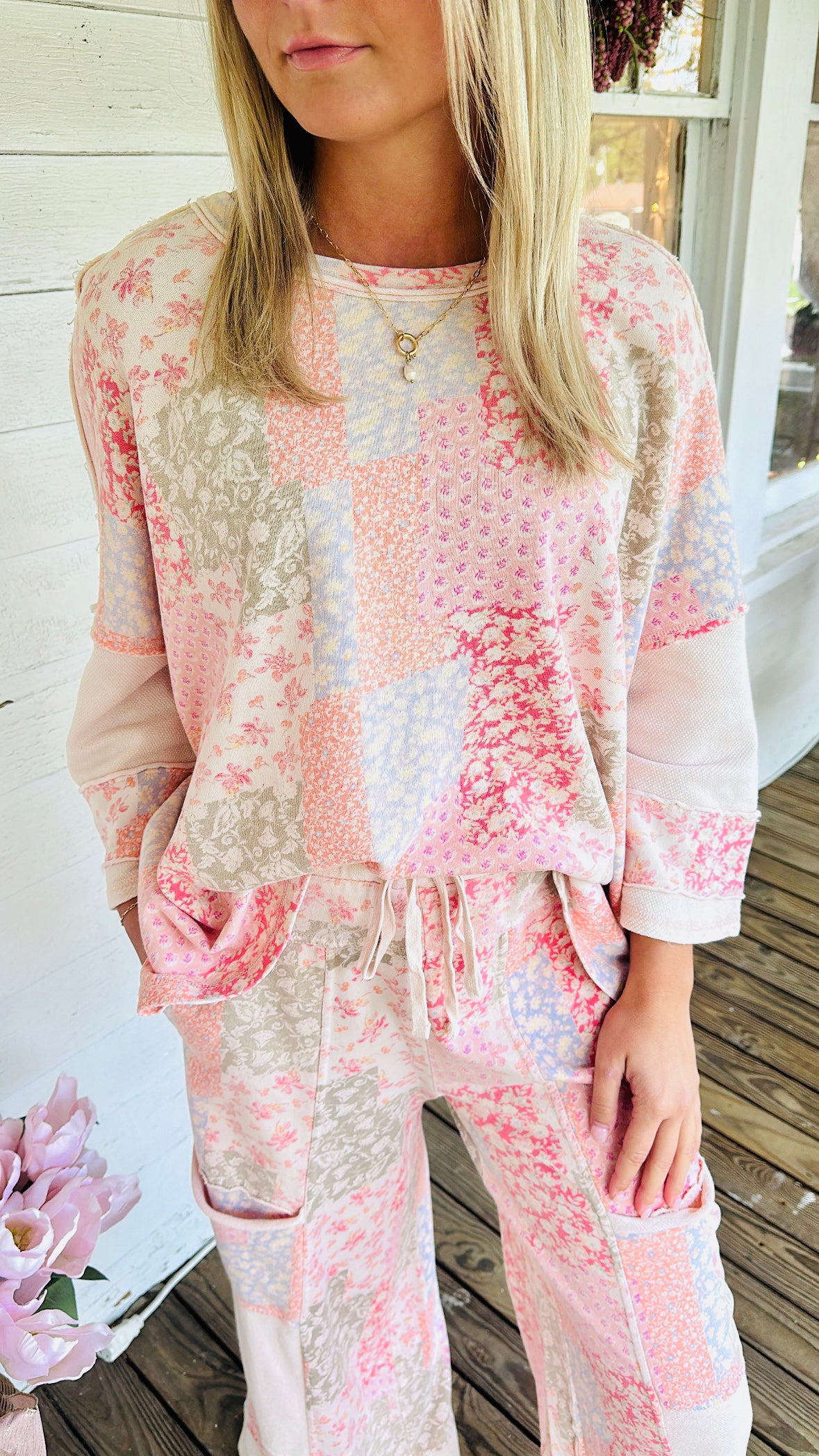 Pink Polly Patchwork Print Pullover