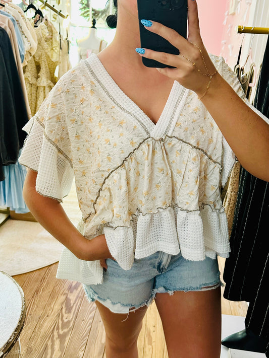 Printed Woven Ruffle Top