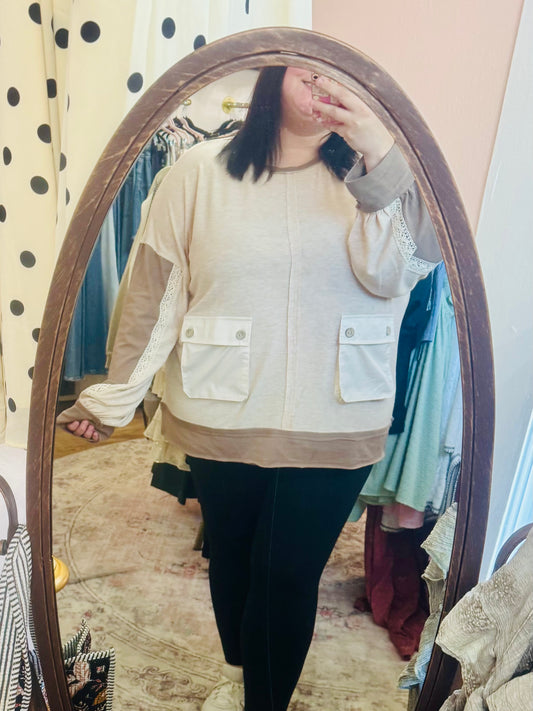 PLUS- Oatmeal Color Block Sweater
