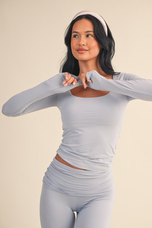 Jersey Square Neck Long Sleeve Top