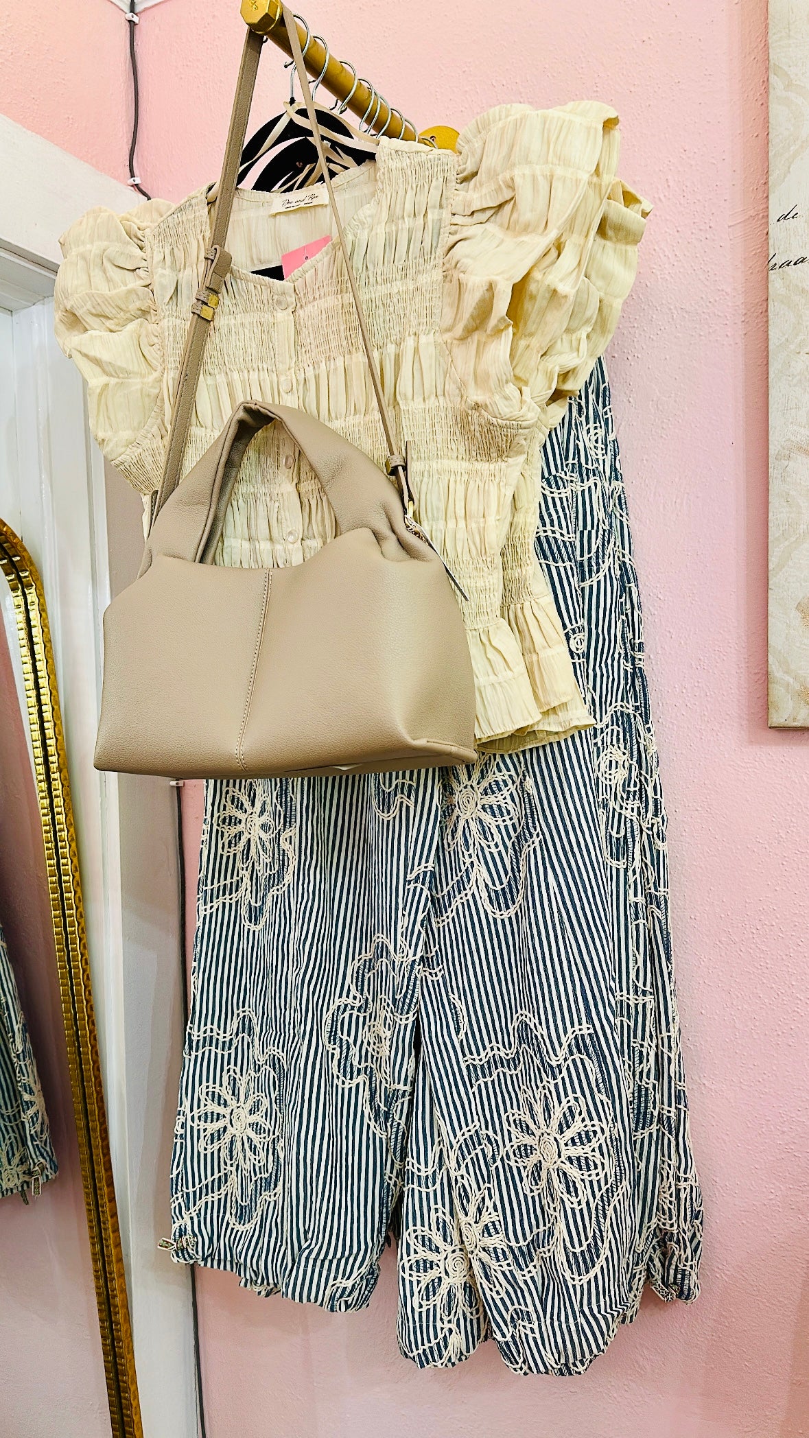 Cream Smocked Ruffle Top