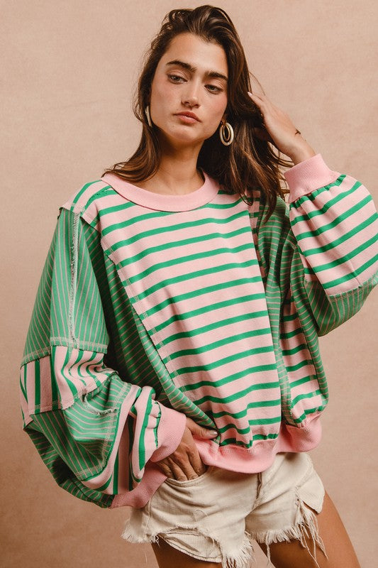 Blush & Emerald Stripe Top
