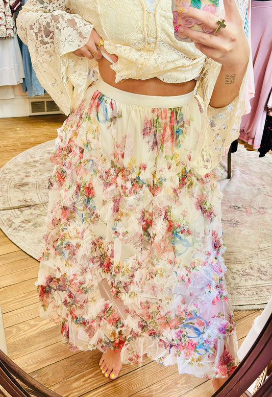 Tea Garden Ruffle Midi Skirt