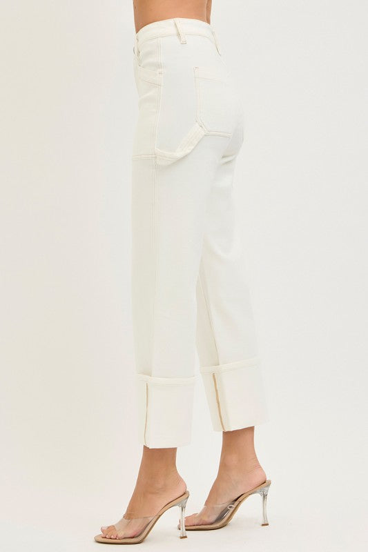 Risen Turn Up Cream Jeans