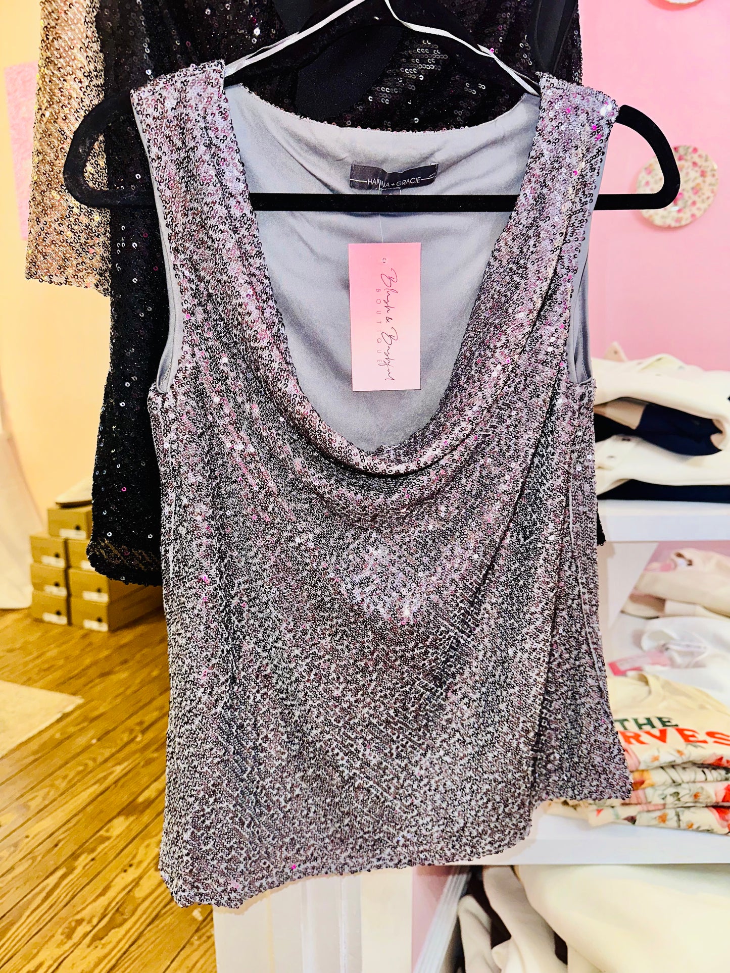 Drape Neck Shimmer Tank