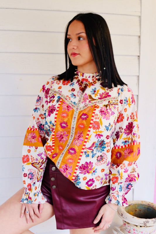 Exclusive Floral Border Print Top