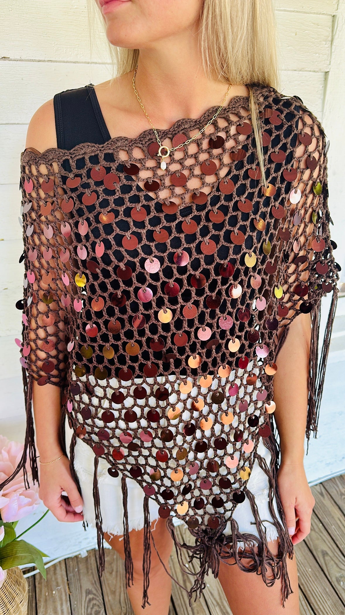 Sequin Fringe Poncho