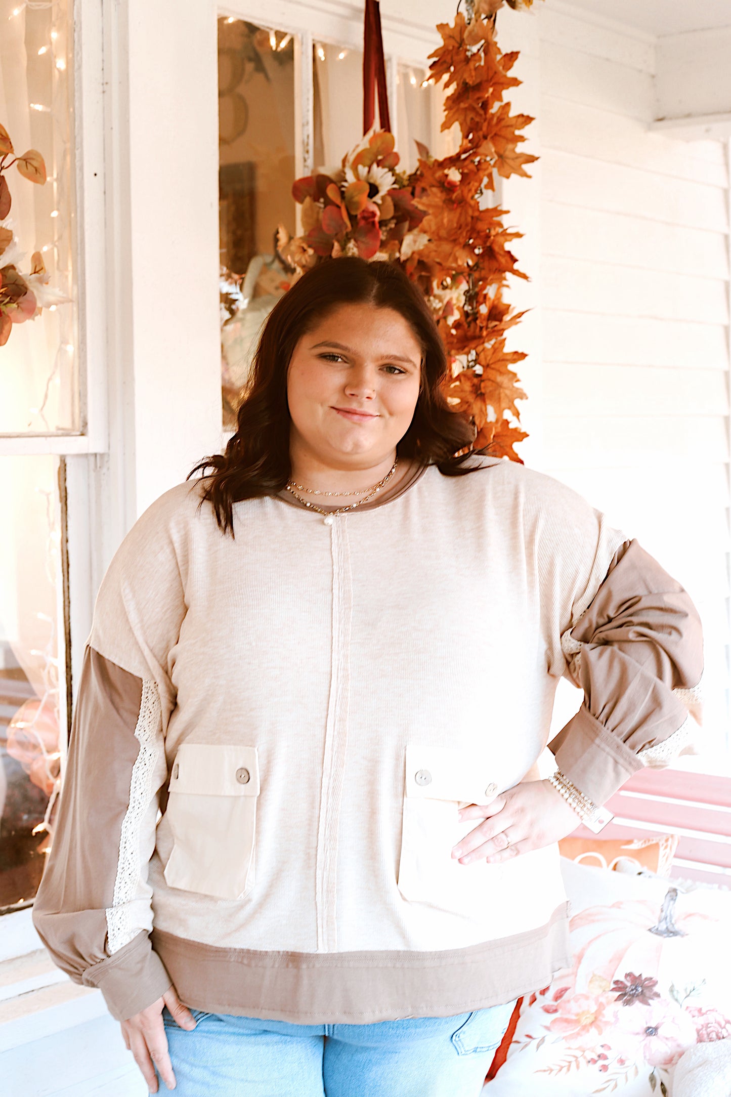 PLUS- Oatmeal Color Block Sweater