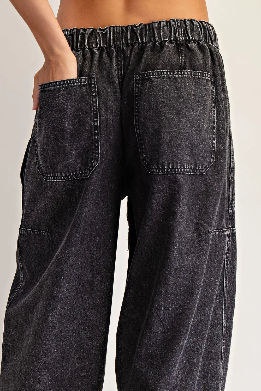 Washed Black Denim Cargo Pants