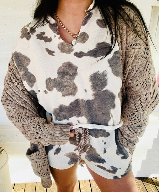 Cow Print Oversized Crop Top