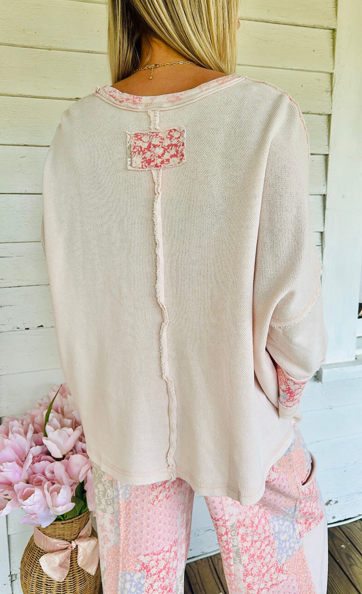 Pink Polly Patchwork Print Pullover