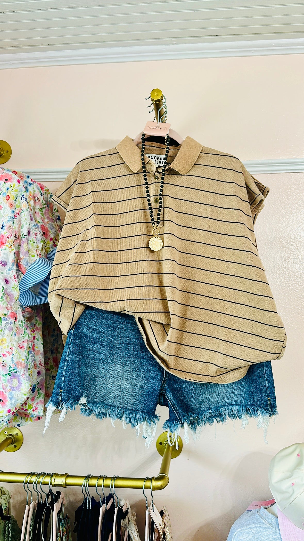Boxy Stripe Polo Cap Sleeve Top